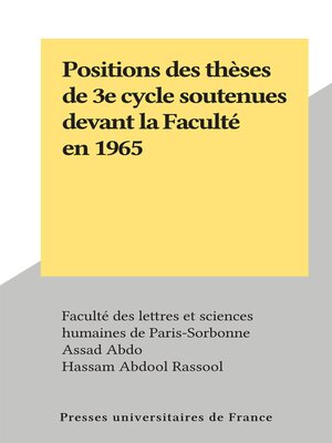 cover image of Positions des thèses de 3e cycle soutenues devant la Faculté en 1965